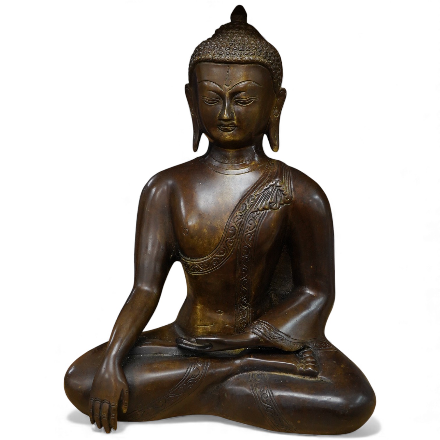 A Chinese bronze figure of seated Buddha, 31cm high